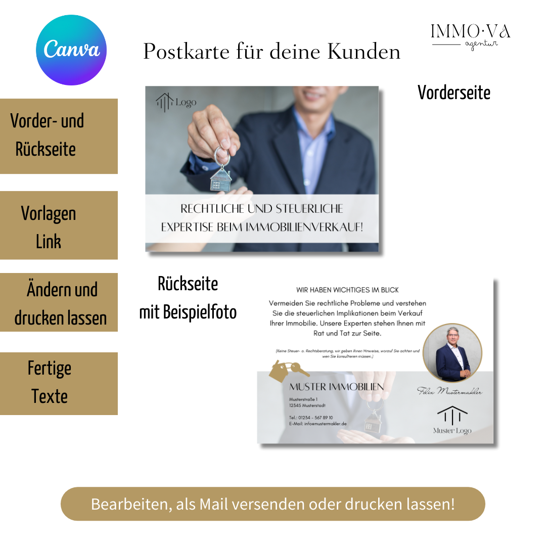 Postkarte Immobilienmakler Canva Template